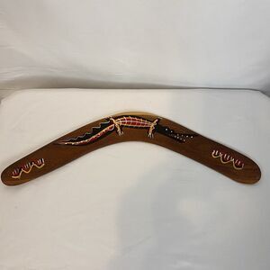 Hand Painted Wooden Boomerang Australian Aboriginal Style Crocodile Art Decor 16